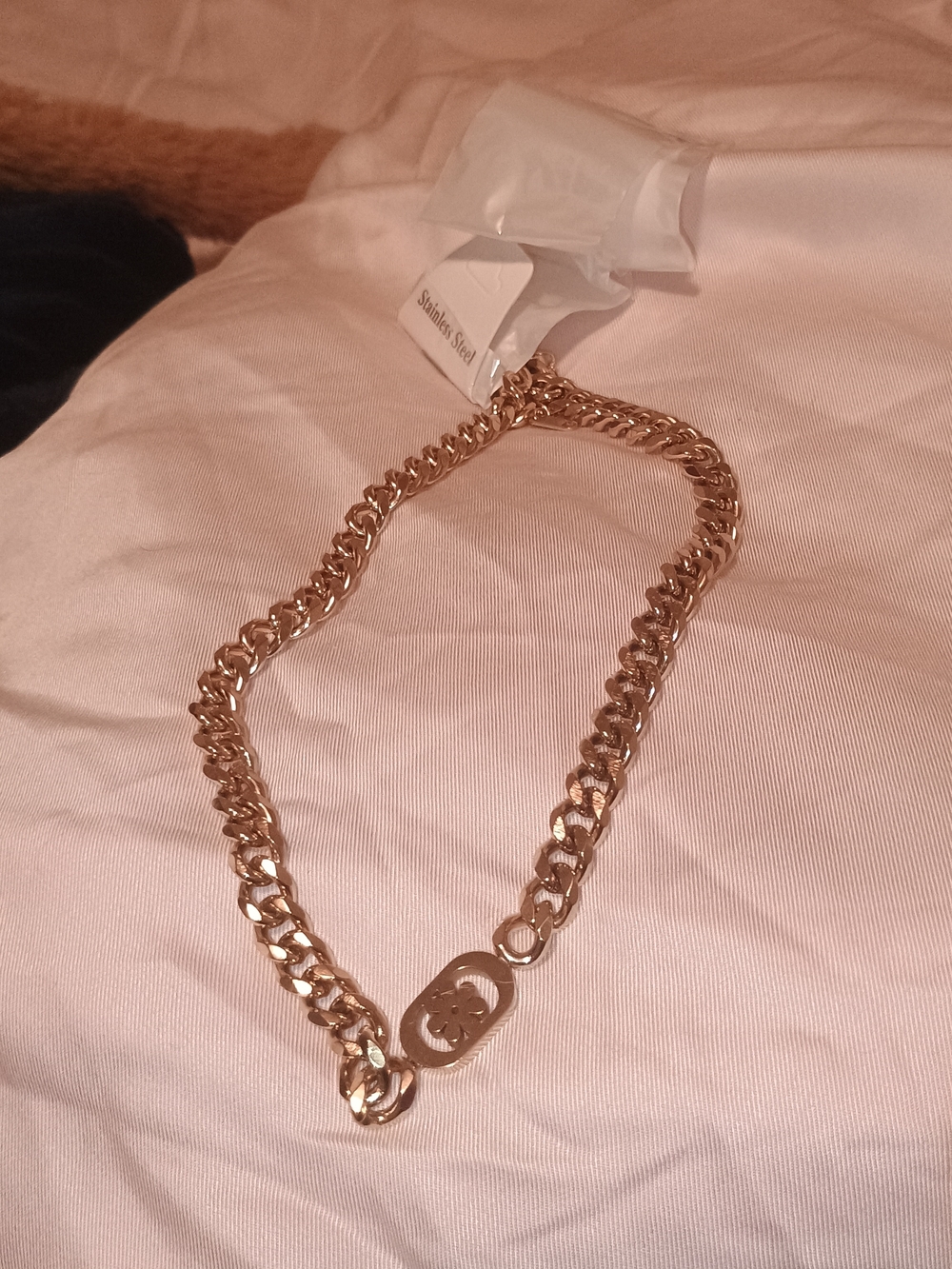 Gold-Tone Chunky Chain Necklace with Branded Logo Plate